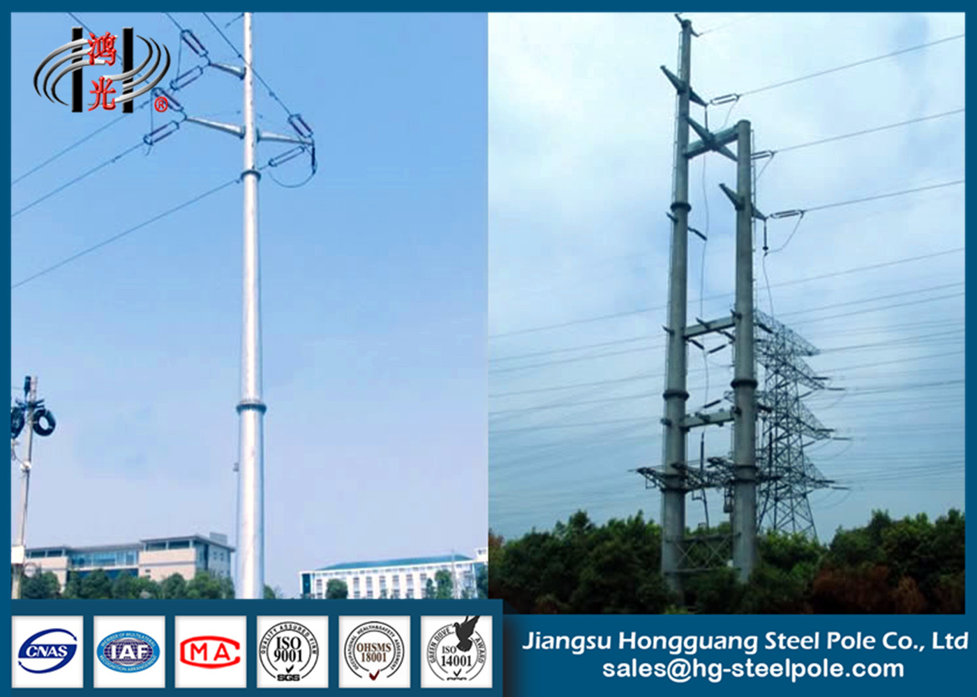 Galvanized Steel Tapered Power Transmission Poles untuk Overhead Power Line