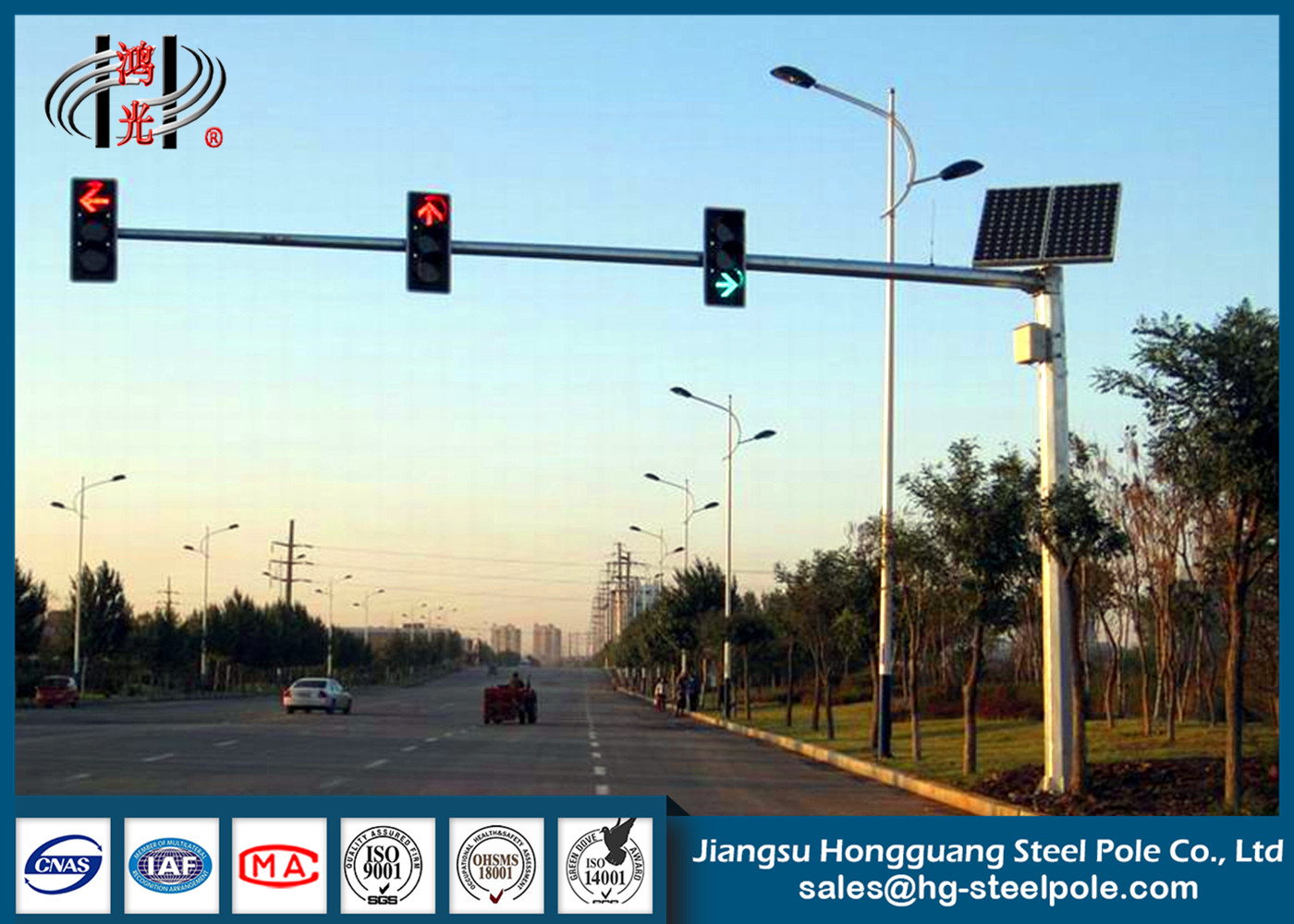 Tiang Lampu Lalu Lintas Otomatis Hijau Panel Merah Hijau Q345 Untuk penyeberangan pejalan kaki