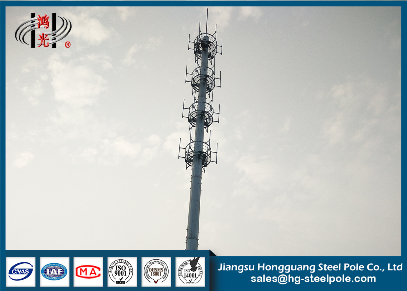 Q235 Menara Gelombang Mikro Menara Telepon Seluler Dengan Empat Platform